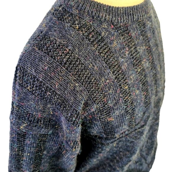 Spettro 80s Wool Knit Crewneck Sweater Mens M Drop Shoulder Blue Pullover - Picture 9 of 11